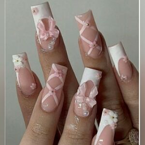 🛍3 FOR $20 DEAL! Press On Nails - French Tips, 3D Flowers, Bows And Gems 24 Pc